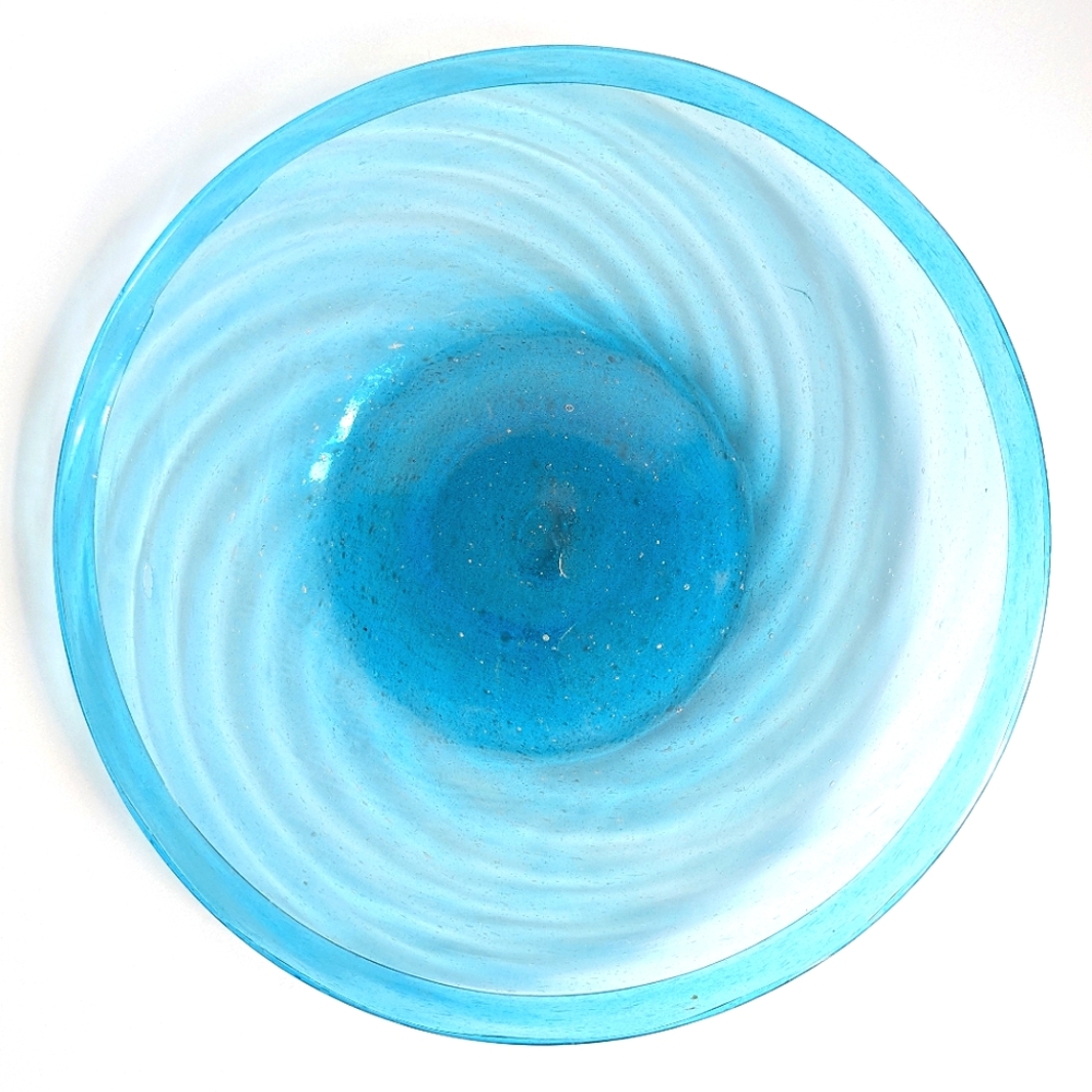Vintage Hand Blown Glass Artisan Serving Plate 💙 Blue 12.25"
